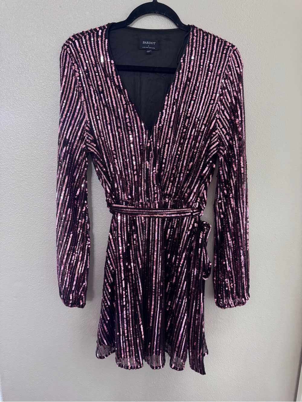 Bardot Purple/Pink Sequin Long Sleeve Wrap Dress